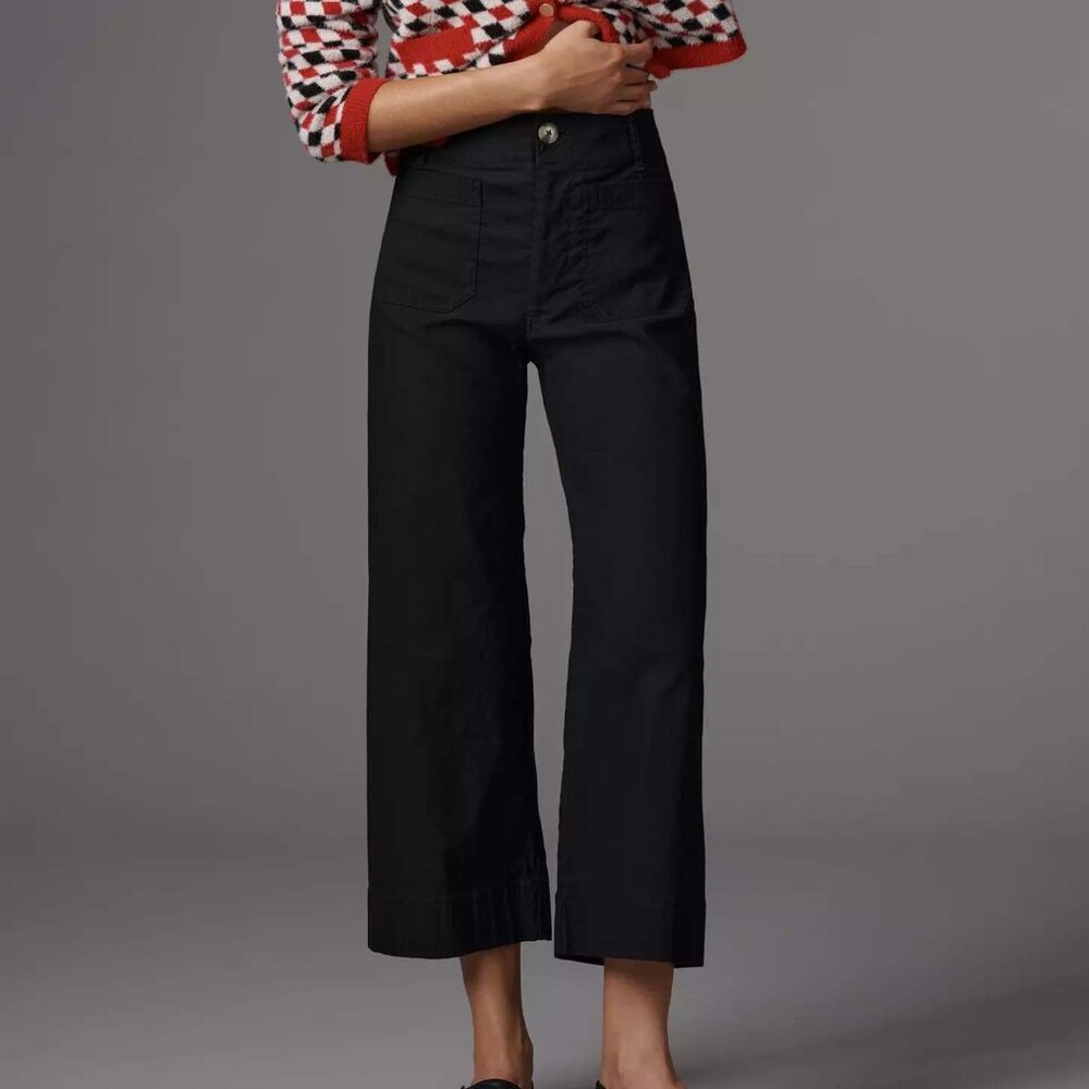 NWT New $120 Maeve Colette Olive BLACK Wide-Leg Pants 26 Anthropologie